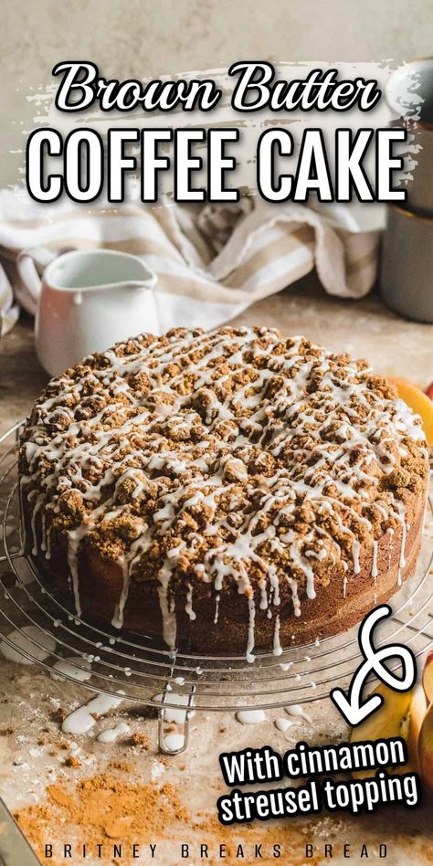 Brown butter coffee cake with a cinnamon streusel topping is the perfect breakfast recipe that everyone will fall in love with! This coffee cake is so easy to make and is sure to become a favorite at your table. It's filled with warm cinnamon flavors mixed with coffee and brown butter flavors too that come together to make the most delicious coffee cake ever! This brown butter coffee cake is great for breakfasts and brunches all year round. Find out how to make this coffee cake today! Brown Butter Coffee, Butter Coffee Cake, Bacon And Egg Roll, Cinnamon Streusel Topping, Cinnamon Streusel Coffee Cake, Mousse Cake Recipe, Streusel Coffee Cake, Marble Cake Recipes, Butter Cinnamon