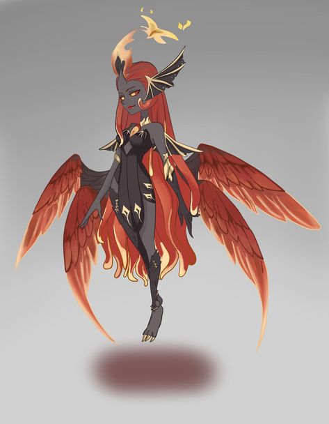 Human Phoenix Art, Phoenix Character Design, Faunus Oc, Phoenix Oc, Movement Art, Afk Arena, Fantasy Demon, Epic Characters, Monster Drawing