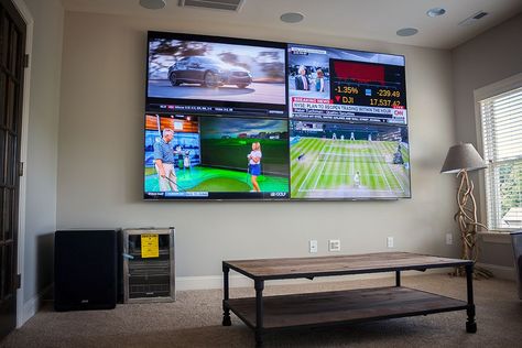 Game Room Multiple Tvs, Man Cave Tv Wall Ideas, Multiple Tv Wall Ideas Man Cave, 86 Inch Tv In Living Room, Man Cave Tv Wall, Tv In Living Room Ideas, Diy Entertainment Center Ideas, Entertainment Center Ideas, Tv Ideas