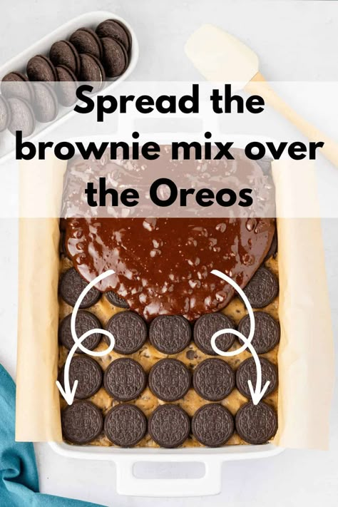 Brownies With Cookies Inside, Halloween Oreo Cookie Brownies, Brownies With Oreos And Cookie Dough, Cookie Jar Brownies, Brownie Cookie Dough Bars, Oreo Cookie Brownie Recipe, Oreo Brookies Recipe, Brownies With Oreos Inside, Brownie Oreo Cookie Dough