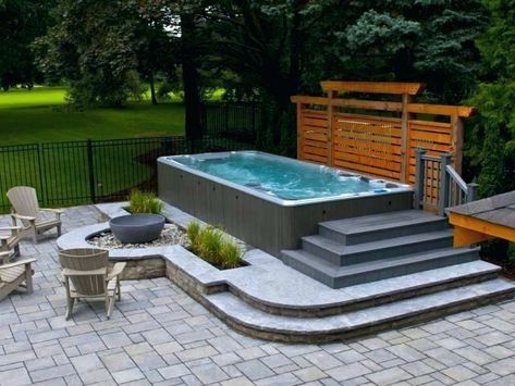 Swim Spa Deck, Swim Spa Landscaping, Spa Landscaping, Ideas De Piscina, Tub Accessories, Backyard Spa, Hot Tub Landscaping, Hot Tub Swim Spa, Outdoor Hot Tub