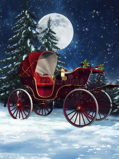 Carriage Illustration, Christmas Carriage, Christmas Europe, Forest At Night, Tablecloth Christmas, Picnic Dinner, Night Illustration, Christmas In Europe, Christmas Horses