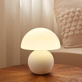 Dawnwake Ceramic Base Mushroom Table Lamp Small,Bedside Nightstand Glass Lamp for Bedroom,Living Room,Kids Room,White Unique Aesthetic Cute Small Night Light for Girls,Women's Decor (White, Small) Small Lamp Table, Nightstand Aesthetic, Bedroom Cute, Room Girl, Mushroom Table, Small Bedside, Home Decor For Living Room, Mini Moderns, Aesthetic Home Decor