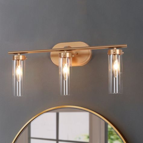 Vanity Lighting Over Mirror, Powder Room Renovation, Gold Wall Lights, Modern Bathroom Vanity Lighting, Modern Vanity Lighting, Vanity Light Bar, Light Fixtures Bathroom Vanity, Contemporary Vanity, Vanity Light Fixtures