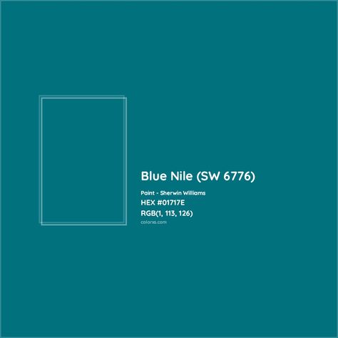 HEX #01717E Blue Nile (SW 6776) Paint Sherwin Williams - Color Code Sherwin Williams Blue Nile, Blue Nile Sherwin Williams, Behr Blue, Valspar Blue, Childhood Room, Sherwin Williams Blue, Analogous Color Scheme, Paint Color Codes, Rgb Color Codes