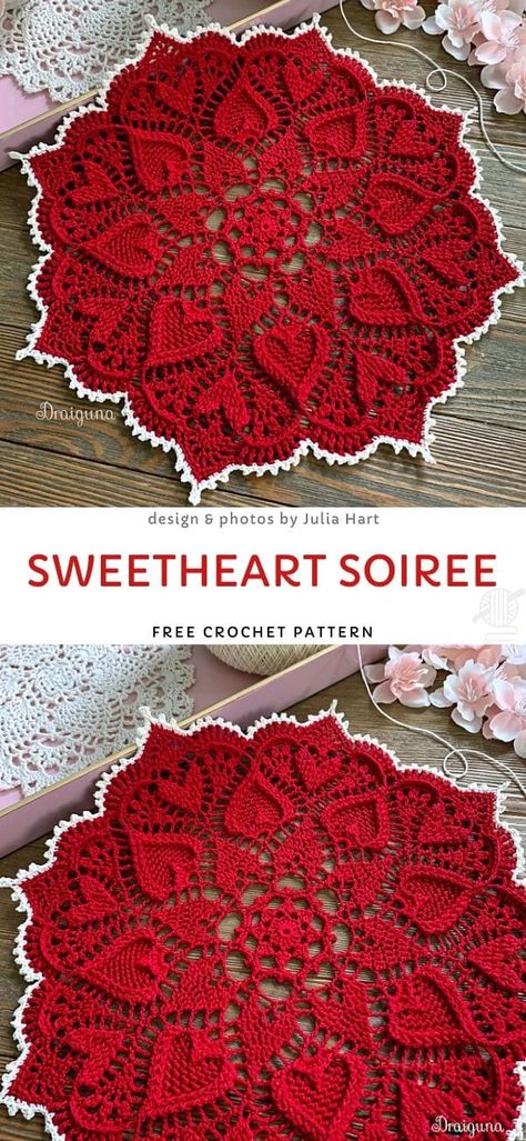 Beautiful Crochet Doilies - Free Patterns - Pattern Center Love Heart Crochet Pattern, Crochet Art Ideas, Gothic Crochet Patterns Free, Crochet Doilies Free Pattern, Doilies Decor, Doilies Pattern, Doilies Diy, Free Doily Patterns, Crochet Thread Patterns