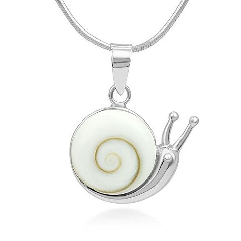 Chuvora 925 Sterling Silver Adorable Shiva Eye Shell Snail Inlay Round Pendant Necklace, 18" Chain Snail Jewellery, Necklaces Collection, Shiva Eye, Valentine Gift For Wife, Ocean Jewelry, Round Pendant Necklace, Santa Lucia, Valentines Day Gifts For Him, Velvet Pouch