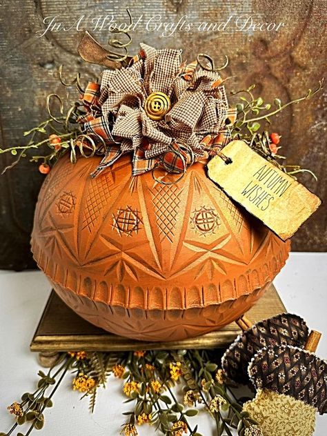 Dollar Tree Punch Bowl Pumpkin, Dollar Tree Bowl Ornaments Diy, Dollar Tree Pumpkin Crafts, Dollar Tree Bowl Ornaments, Dollar Tree Thanksgiving Decor Diy, Pumpkin Crafts For Adults, Dollar Tree Thanksgiving Decor, Fall Room Decor Diy, Pumpkin Ornaments