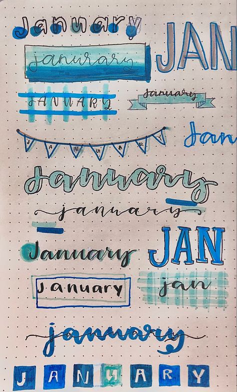 January Font Ideas, January Title Ideas, January Header, January Font, Journal Headers, Bullet Journal Headers, January Bullet Journal, Title Ideas, Bullet Journal Ideas Templates