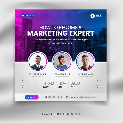 Business digital marketing square social... | Premium Vector #Freepik #vector #live-post #live-session #speaker-poster #session Speaker Session Poster, Live Session Poster Design, Webinar Graphic Design, Speaker Social Media Post, Speakers Poster Design, Webinar Poster Design Ideas, Speaker Poster Design, Event Social Media Post, Business Poster Design