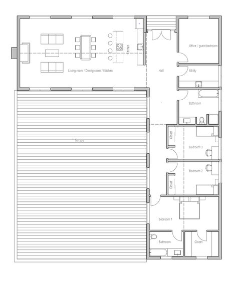 L Shaped House Plans, Loft Floor, L Shaped House, Bungalow Floor Plans, Barndominium Ideas Interiors, 4 Bedroom House Plans, Barndominium Ideas Floor Plans, Bedroom Farmhouse, Farmhouse Barndominium