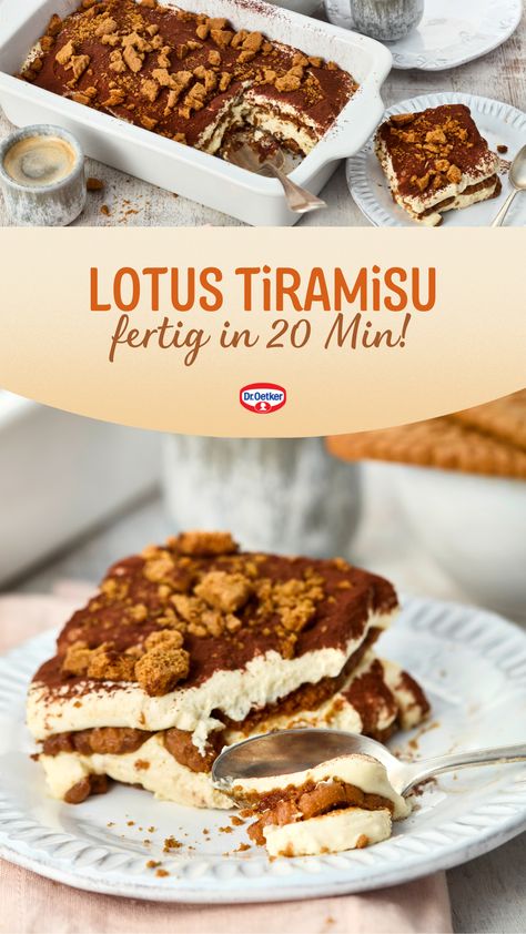 Liebst du Karamellkekse und suchst nach einem schnellen Dessert? 🍮 Dann ist unser Lotus Tiramisu genau das Richtige für dich! Mit nur wenigen Zutaten und wenig Aufwand zauberst du ein cremiges Dessert, das garantiert beeindruckt. Dieses schnelle Lotus Tiramisu mit Mascarpone und Lotuskeksen schmeckt einfach lecker. Bestes Lotus Tiramisu-Rezept jetzt ausprobieren! Dr. Oetker Rezepte, Lotus Rezepte, Lotus Biscoff Rezepte, Lotus Tiramisu, Tiramisu Rezepte, Dessert Ideen Tiramisu Dessert, Lotus Biscoff, Lotus, Dessert, Snacks, Tiramisu