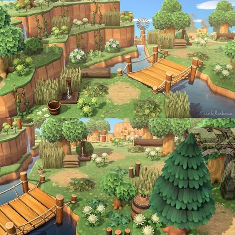 animal crossing new horizons • Instagram Animal Crossing Mountain Island, Animal Crossing Hippie Island, Animal Crossing Aesthetic Ideas, Acnh Landscaping Ideas, Acnh Bamboo Forest Idea, Animal Crossing Natural Island, Acnh Forestcore Entrance, Animal Crossing Park, Animal Crossing Themes