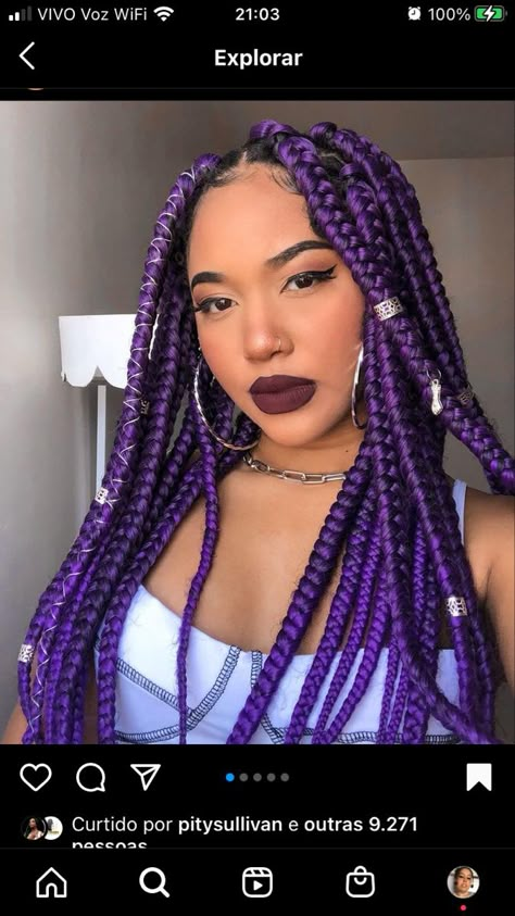 Blue And Black Braids, Black Braids Hairstyles, Braids Hairstyles Ideas, Purple Box Braids, Black Kids Braids Hairstyles, Colored Box Braids, Purple Braids, Latina Hair, Braids For Black