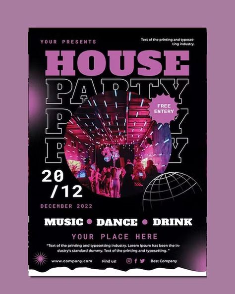 House Party Flyer Template PSD Bday Flyer Design, Rave Invitations, House Party Poster Design, Party Posters Design, Party Poster Design Ideas, House Party Flyer Design, Party Poster Ideas, House Party Poster, Birthday Party Flyer Design