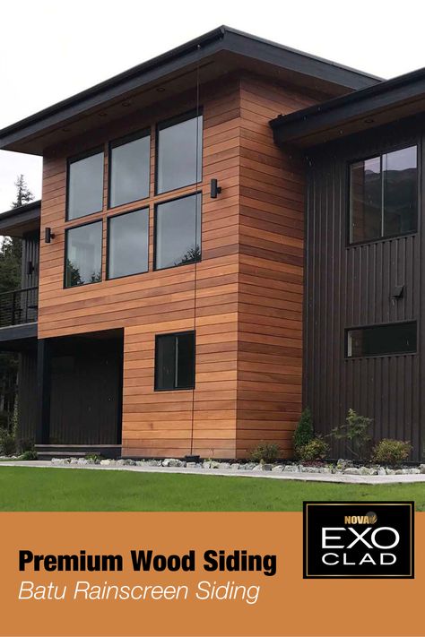 Vertical House Siding, Modern Siding, Rain Screen, Vertical House, Concrete Siding, Exterior Wood Stain, Exterior Facade, Steel Siding, Metal Siding