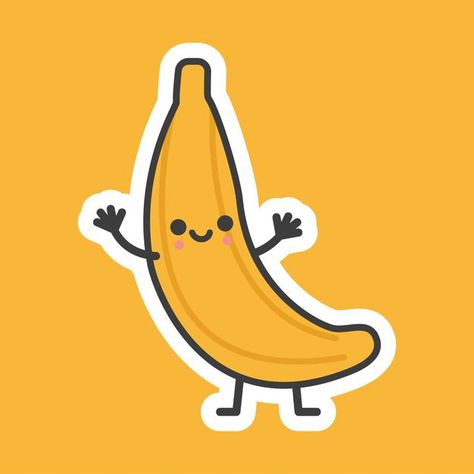 Cute banana cartoon vector icon illustra... | Premium Vector #Freepik #vector #logo #hand #cartoon #illustrator Banana Cute Drawing, Banana Svg Free, Banana Illustration Cute, Banana Cartoon Drawing, Banana Cartoon Cute, Banana Animals, Banana Icon, Banana Character, Banana Vector