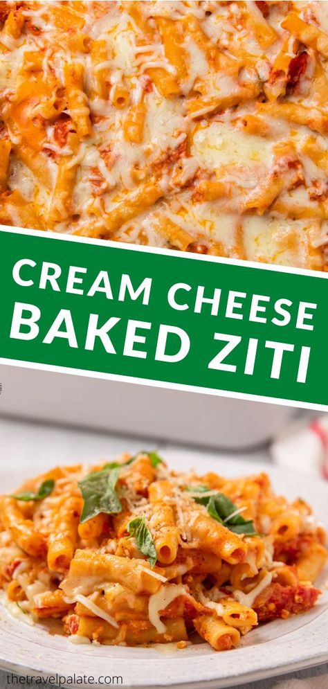 Ziti Recipes With Cream Cheese, Baked Cheese Pasta Recipes, Pasta Dish Vegetarian, Baked Pasta Recipes With Cream Cheese, Creamy Baked Ziti With Cream Cheese, Baked Ziti No Ricotta Cheese, Creamy Ziti Pasta, Easy Dinner Meatless, Three Cheese Pasta Bake