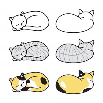 Cat Sleeping Drawing Simple, Cat Laying Illustration, How To Draw A Sleeping Cat, Sleeping Cat Painting, Tabby Cat Doodle, Sleep Cat Drawing, Sleepy Cat Illustration, How To Draw A Cartoon Cat, Cat Curled Up