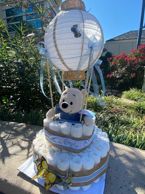 Hot Air Balloon Diaper Cake - Etsy Diaper Cakes For Baby Boy, Hot Air Balloon Diaper Cake, Diy Diaper Cake, Diaper Cake Boy, Nappy Cakes, Baby Shower Diaper Cake, Baby Diaper Cake, Bee Baby