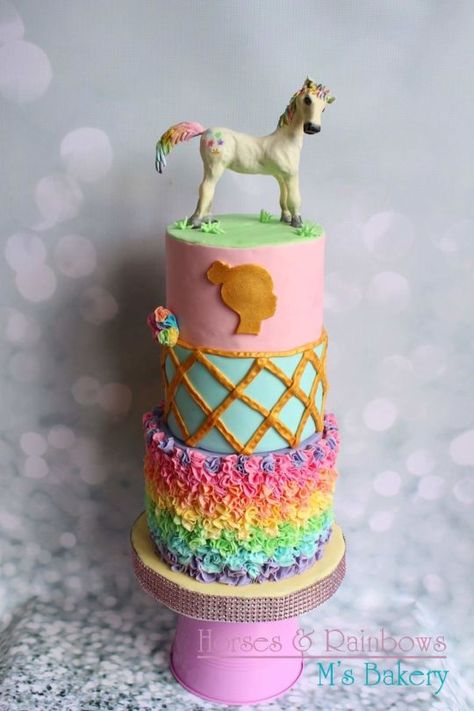 Horses & Rainbows Horse Birthday Cake, Horse Cake, Horse Birthday, Western Horse, Rainbow Cake, 8th Birthday, Bat Mitzvah, 4th Birthday, Celebration Cakes