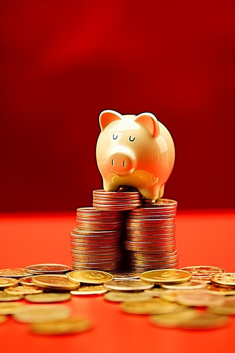 gold piggy bank on orange coins on top of a red table Background Finance Wallpaper, Table Background, Background Gold, Red Table, Ad Background, Wallpaper Image, Background Wallpaper, Gold Gold, Phone Wallpapers