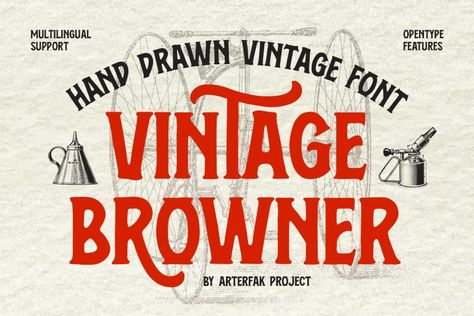 Vintage Browner is an exquisitely designed vintage-inspired font. Meticulously crafted with an original hand-drawn design, it exudes an old-school charm that is ideal for designs requiring a classic touch. Vintage Browner font is truly a perfect fit for vintage themes, including vintage logos, logotypes, packaging, storefronts, prints, t-shirts, decals, labels, and countless other possibilities. With […] Get your free download of the Vintage Browner Font now at FreeFontDL - Free Font Do... Hand Drawn Typeface, Vintage Logos, Graphic Design Fonts, Charm School, Brand Fonts, Laser Cut Sign, Font Free, Vintage Fonts, Vintage Theme