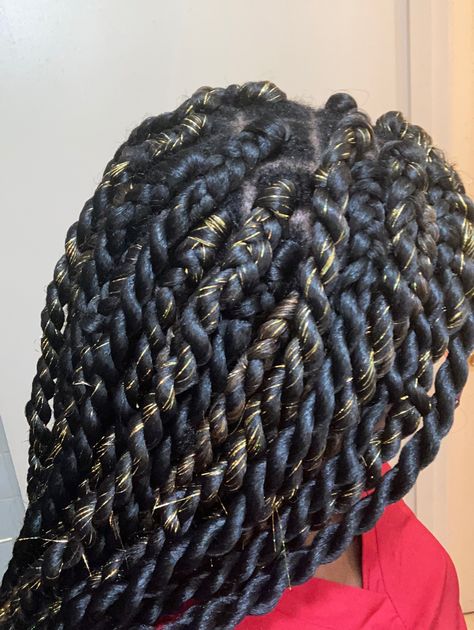 Tinsel Braids Black Women, Braids With Tinsel, Hair Tinsel Braids, Sparkle Braids, Hair With Tinsel, Tinsel Braids, Gold Braids, Two Strand Twist Out, Twist Hair Men