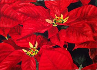 Red Poinsettia watercolor painting Watercolor Red, Watercolor Greeting Cards, Poinsettia Flower, Christmas Poinsettia, Ink Drawing Illustration, Pen And Watercolor, Christmas Paintings, Christmas Watercolor, Watercolor And Ink