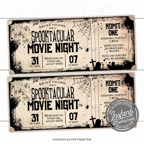 "This listing is for the EDITABLE Spooktacular Backyard Movie Night Halloween Invitation, Ticket Syle Movie Night Party Halloween Invitation, Digital Print Your Own ------------------------------------------------------------------------------------------------- ✻ THIS LISTING IS FOR INSTANT DOWNLOAD AND EDITABLE PDF FILE ✻ ------------------------------------------------------------------------------------------------- Download upon purchase No waiting time! ✻ NO PRINTS ARE INCLUDED IN THIS LIS Halloween Movie Night Party Invite, Halloween Movie Night Invitations, Halloween Movie Ticket, Halloween Movie Night Party, Horror Movie Night, Backyard Movie Nights, Halloween Movie Night, Backyard Movie, Movie Night Party