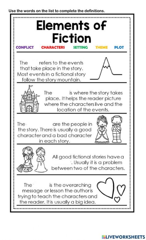 Literary Elements Worksheet, Fiction Story Elements Anchor Chart, Literary Devices Worksheet, Literature Devices, Plot Worksheet, Fiction Elements, Elements Of Fiction, Story Elements Worksheet, Elements Of Literature