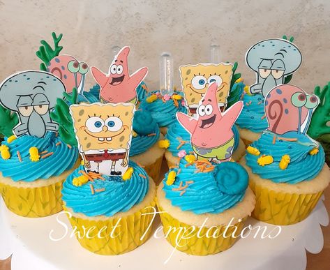 Spongebob Cupcakes, Sponge Bob Cupcakes, Shared Birthday Parties, Spongebob Birthday Party Decorations, Spongebob Birthday Cake, Spongebob Cake, Spongebob Birthday Party, Spongebob Party, Baby Boy 1st Birthday Party