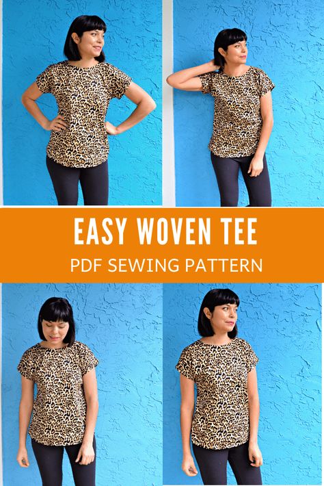 Blouse Patterns Free Pdf, Free Woven Sewing Patterns, Woven Blouse Sewing Pattern, Woven T Shirt Sewing Pattern, Free T Shirt Patterns For Women, T Shirt Patterns For Women, Woven Tee Sewing Pattern, Free Woven Top Sewing Pattern, Women Shirt Sewing Pattern