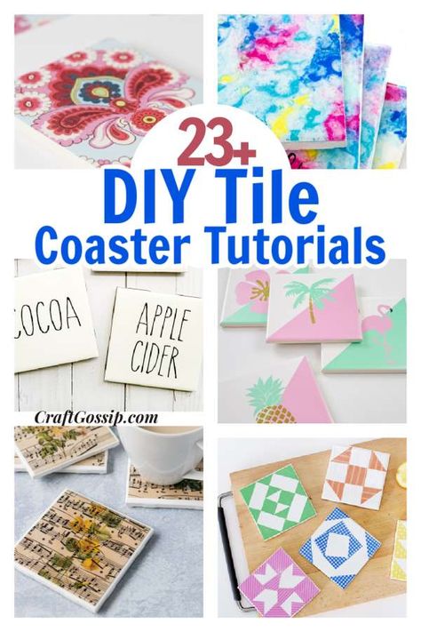 23 DIY Tile Coaster Projects – Home and Garden Diy Tile Coasters, Ceramic Tile Crafts, Diy Coasters Tile, Scrapbook Paper Designs, Coaster Projects, Diy Cocktails, Handmade Gifts For Friends, Coaster Crafts, Patterned Napkins