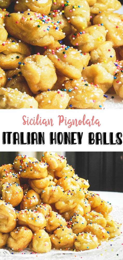 Italian Fried Cookies, Honey Balls Italian Easy, Italian Honey Cookies, Fried Balls, Fried Dough Balls, Italian Honey Balls, Honey Balls, Honey Balls Italian, Sicilian Desserts