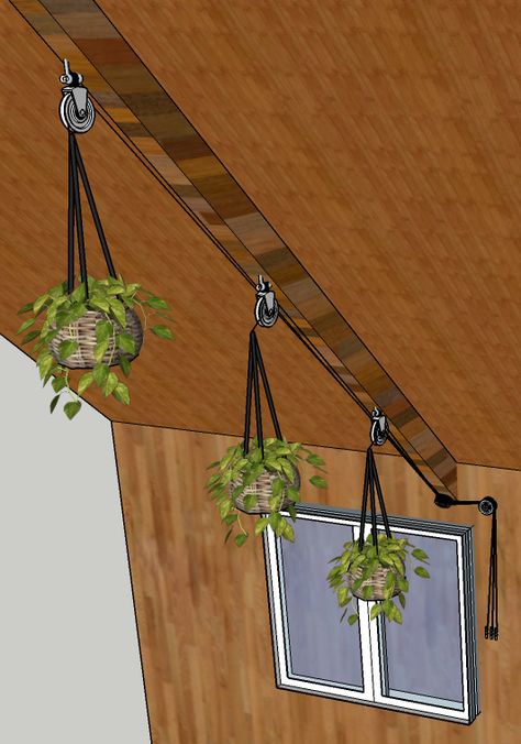 steel - Construct 3-Sheave Pulleys for Hanging Objects from Rafters - Home Improvement Stack Exchange Hanging Objects, She Shed Decor, Mobile Home Makeover, Art Studio Space, Plant Pot Diy, Pulley System, Hanging Plants Indoor, Diy Plant Hanger, Pot Hanger