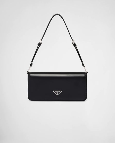 Prada Bag Black, Prada Mini, Triangle Bag, Prada Collection, Small Shoulder Bags, Prada Shoulder Bag, Triangle Logo, Bag Light, Leather Mini