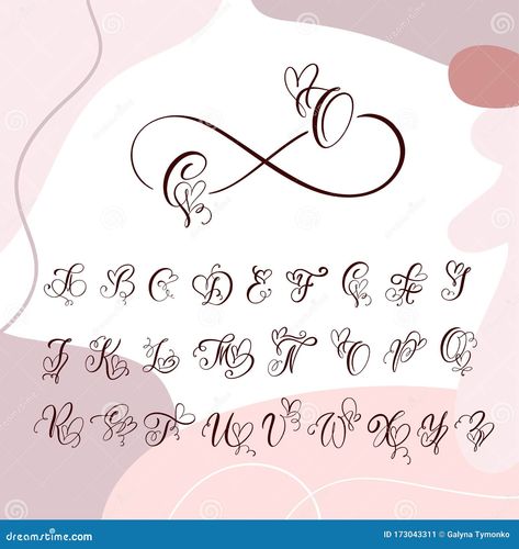 Handwritten heart calligraphy monogram alphabet. Valentine Cursive font with flourishes heart font. Cute Isolated letters. For postcard or poster decorative graphic design. Heart Cursive Font, Calligraphy Heart Design, Heart Font Alphabet, Heart Cursive, Cursive Calligraphy Fonts, Abc Lettering, Heart Calligraphy, Cursive Fonts Alphabet, Fancy Cursive Fonts