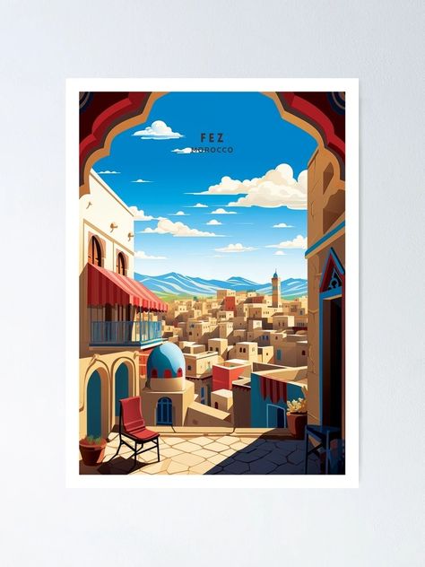 "Fez Morocco Historic Medina Travel Illustration" Poster for Sale by NeuralVibe | Redbubble Morocco Illustration, Fez Morocco, Poster Illustration, Travel Illustration, Illustration Poster, Travel Poster, Vintage Travel, Illustrations Posters, Travel Posters