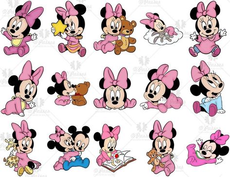 Scrapbook Bebe, Minnie Mouse Stickers, Baby Disney Characters, Mickey Mouse Baby Shower, Minnie Mouse Images, Mickey Baby, Minnie Mouse Pictures, Baby Animal Drawings