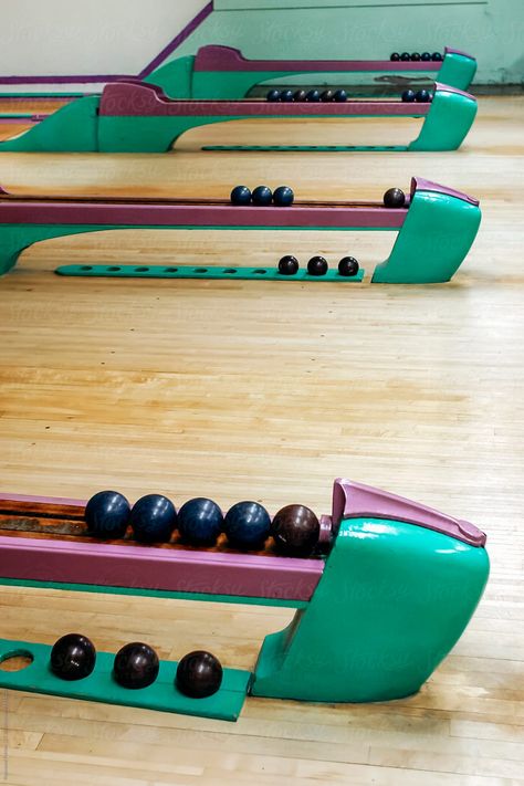 Vintage Candlepin Bowling Alley by Raymond Forbes LLC - Stocksy United #candlepinbowling #bowlingalley #americana Vintage Photography of 70s and Americana #vintagephotography #retrophotography #vintageretrophotography #Vintagephotographyinspiration #americanaphotography #stocksy #stocksyunited Candlepin Bowling, Ski Ball, Bowling Center, Americana Vintage, Bowling Balls, Retro Photography, Bowling Alley, Atomic Age, Bowling Ball