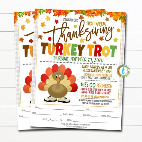 🐣. Offer Xtras! Thanksgiving Turkey Trot Flyer, 5k 10k Run Walk Race, Community Church School Pto Pta, November Fall Fundraiser Event, DIY Editable Template for $13.99 #ThanksgivingRace #5k10kRunWalk #SchoolChurchEvent #FallFestivalEvent #SchoolPtoPta #TurkeyTrotFlyer #ThanksgivingMorning #FunRunFlyer #CommunityBusiness #ThanksgivingRun 10k Run, Fundraiser Event, School Pto, Running 10k, Holiday Turkey, Turkey Trot, Event Template, Thanksgiving Holiday, Free Tshirt