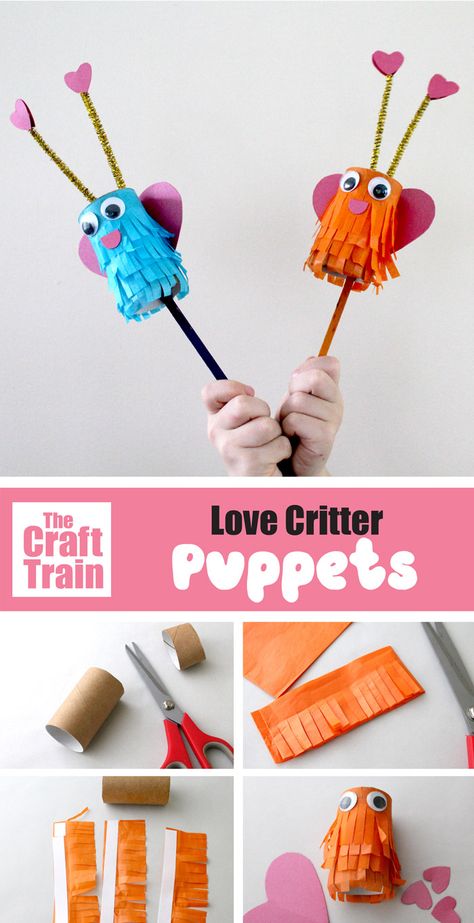 Preschool Puppet Show, Art Crafts For Valentines Day, Puppet Diy Easy, Make And Take Crafts For Kids, Puppet Making For Kids, Stick Puppets For Kids, Take And Make Crafts, Paper Puppets For Kids, Diy Puppets For Kids