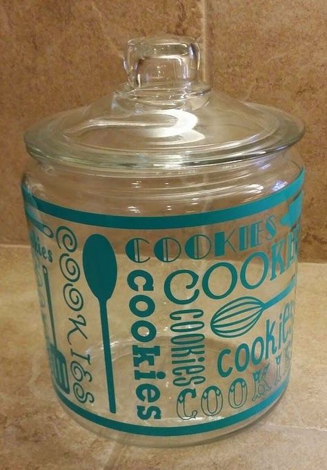 Big Jar Ideas, Cookie Jar Ideas, Dessert Auction, Vinyl On Glass, Lettering Projects, Antique Cookie Jars, Big Jar, Books Paper, Smash Books