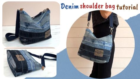 Diy denim zipper shoulder bag from old jeans waist bands. Tutorial and free #Jeans_Bag_Tutorial #Sling_Bag_Diy #Shoulder_Bag_Tutorial #Diy_Jeans_Bag_Tutorial Jeans Bags Ideas Sewing Patterns, Sling Bag Diy, Diy Sling Bag, Shoulder Bag Tutorial, Diy Jeans Bag Tutorial, Bag From Old Jeans, Recycled Denim Bags, Denim Bag Patterns, Bag Jeans