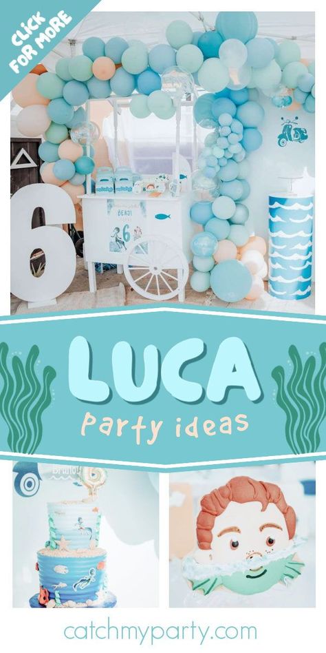 Check out this awesome Luca birthday party! The cookies are fantastic! See more party ideas and share yours at CatchMyParty.com Luca 1st Birthday Party Ideas, Luca Party Theme, Luca 3rd Birthday Party, Luca Party Decorations, Luca Bday Party, Luca Theme Birthday Party, Luca Birthday Party Ideas, Luca Party, Third Birthday Boys