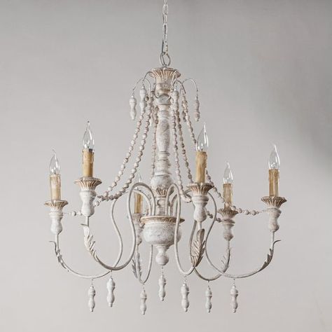 Farmhouse Wood Beaded 6-Light Candle Chandelier - On Sale - Bed Bath & Beyond - 34431336 Chandelier Wood, Beaded Candle, Wooden Chandelier, Classic Candles, Candle Cover, Wood Chandelier, Candle Chandelier, Traditional Chandelier, French Country Cottage