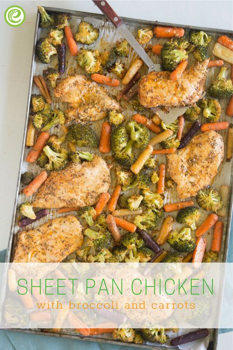 Sheet Pan Chicken with Broccoli and Carrots | eMeals.com Chicken Broccoli Carrots Recipe, Chicken Carrots Recipe, Clean Eating Plan, Oven Roasted Chicken Breast, Broccoli And Carrots, Chicken With Broccoli, Chicken Carrots, Sheet Pan Meals Chicken, Carrots Broccoli