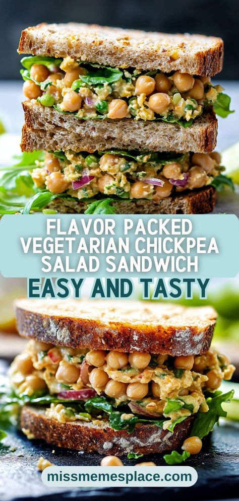 Simplify your busy week with meal prep-friendly chickpea salad sandwiches! Packed with protein and fiber, these sandwiches are perfect for those on the go. Prepare a big batch of the chickpea salad filling at the start of the week, and enjoy it throughout. These sandwiches store well and can be assembled quickly, making them a convenient option for lunch or dinner. Pair them with fresh fruit or a light soup for a balanced and satisfying meal that keeps you energized all day! Salad Filling, Light Soup, Chickpea Sandwich, Chickpea Salad Sandwich, Light Soups, Sandwich Fillings, Sandwich Spread, Health Dinner, Quick Weeknight Meals