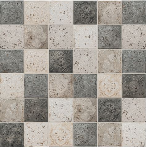 By Urban Coast Tile. Antiquity is a decorative porcelain tile with a beautifully textured motif with old-world charm. It caters to a wide variety of design styles - vintage, industrial, rustic - the possibilities are endless. Concrete Aesthetic, Laundry Ideas, Pattern Tiles, Pattern Tile, Square Shades, Graphic Motif, Wall Exterior, Embossed Pattern, 3d Decor